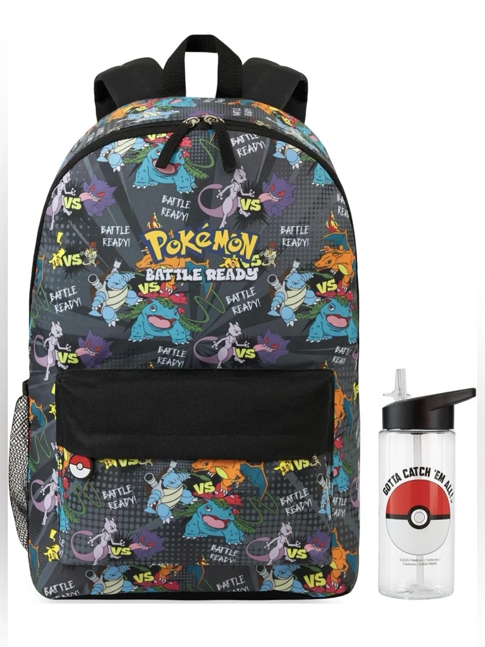 Pokemon @Battle Ready” Backpack and Water Bottle, 2 Piece Set